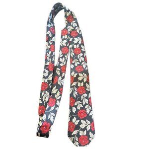 Hisdern Black and Red Rose Floral Tie